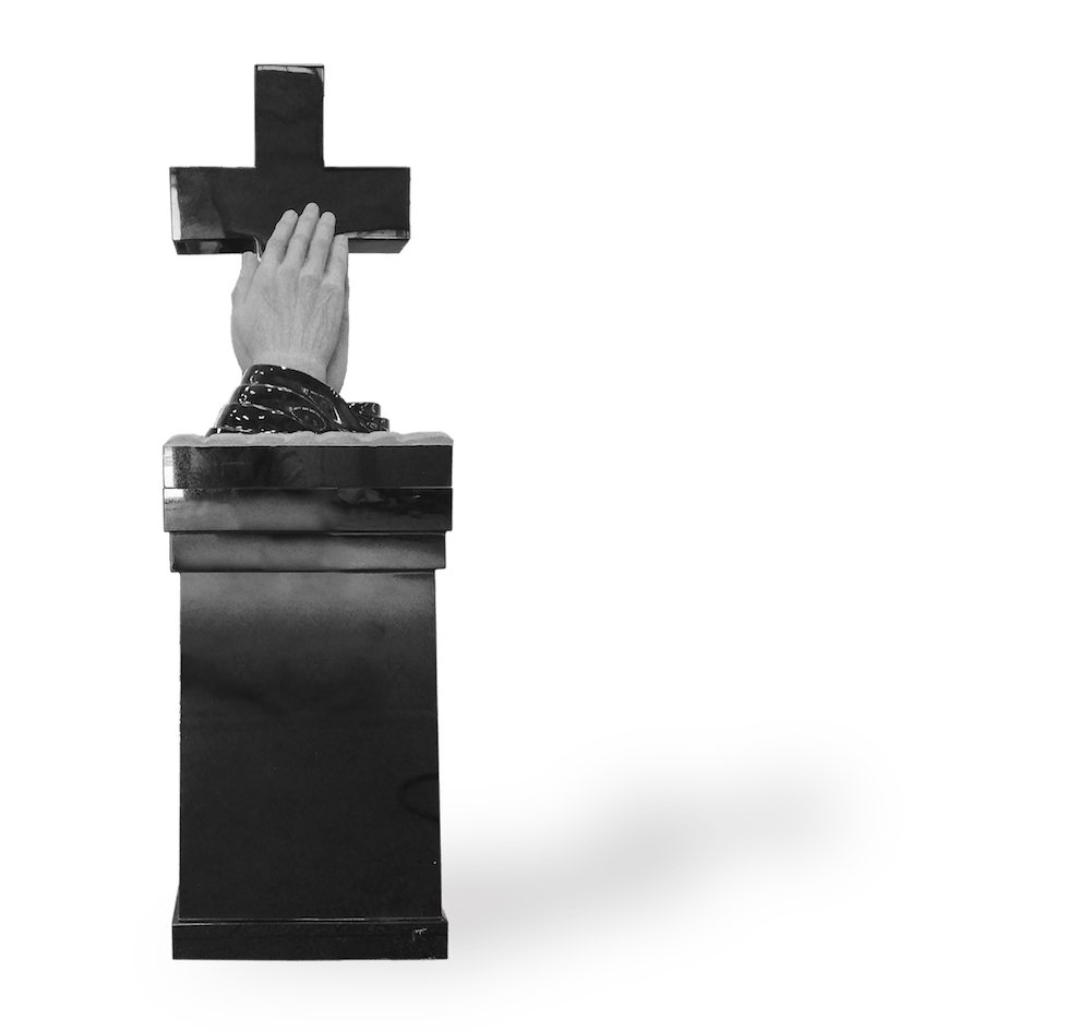 cross with praying hands pedestal
