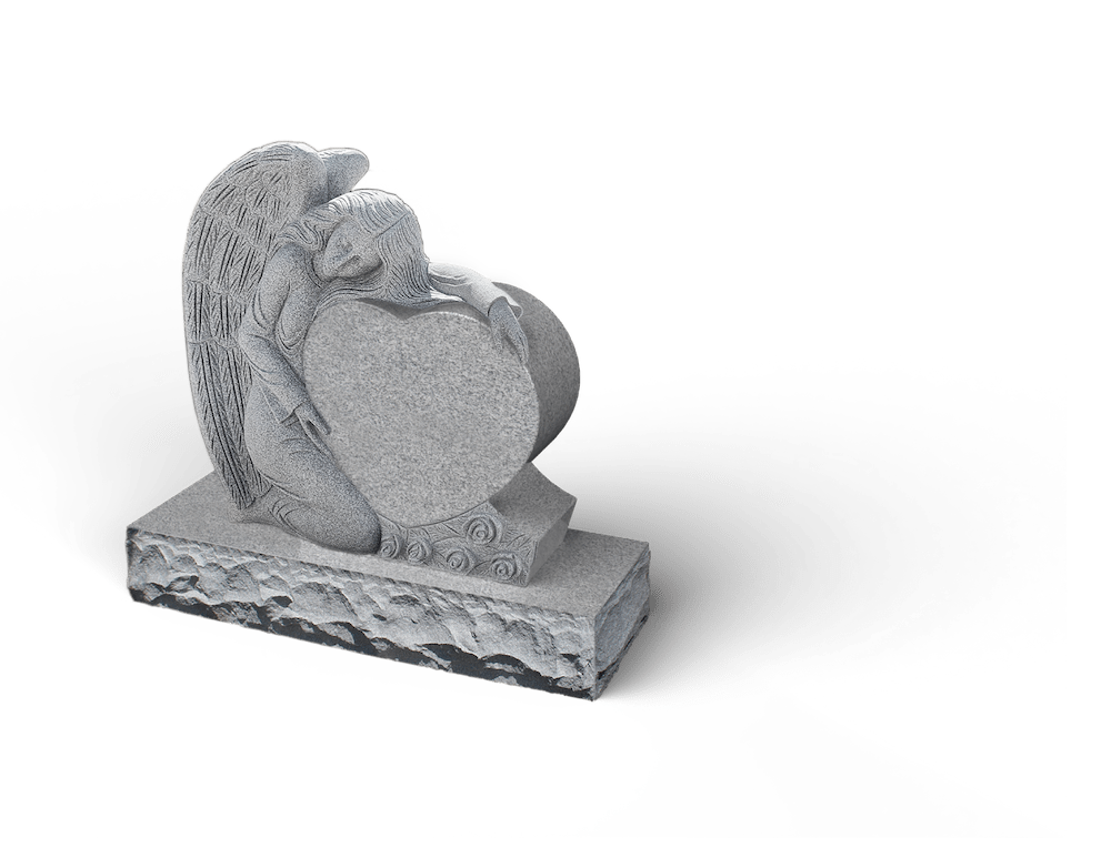 single angel heart sculpted memorials